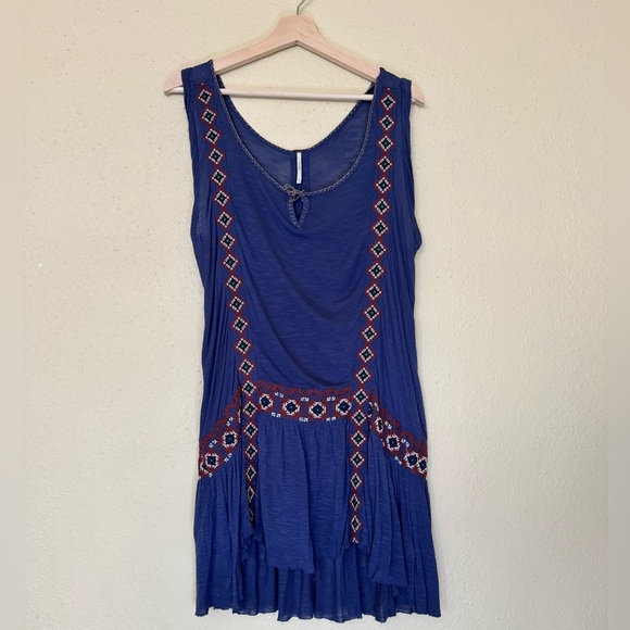 Free People | Blue Aztec Embroidered Mini Dress - Size S - Picture 1 of 8